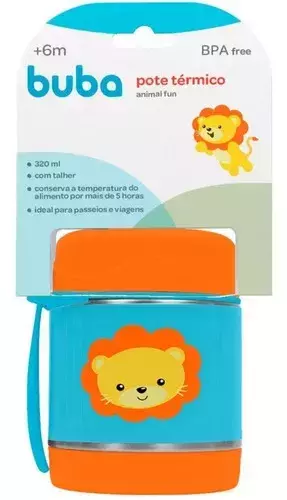 Pote Térmico Infantil Buba Animal Fun Leão 320ml Com Talher