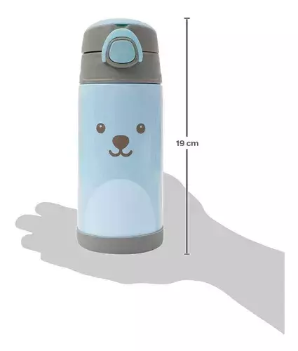 Garrafa Térmica Infantil Buba Gumy Parede Dupla Inox Canudo Cor Cinza