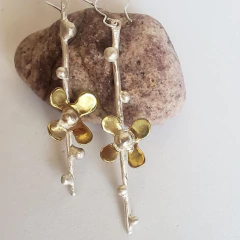 Aros colección "Blossom" - plata con pétalos de bronce. - comprar online