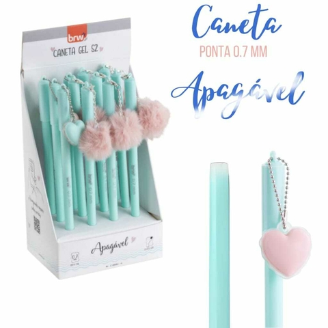 CANETA CRIATIVA APAGÁVEL PINGENTE POMPOM/ CORAÇÃO - UNITÁRIO - BRW