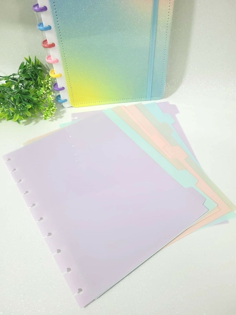 DIVISÓRIAS PARA CADERNO INTELIGENTE MÉDIO - CORES PASTÉIS - 8 ABAS - CADERNO DE DISCOS