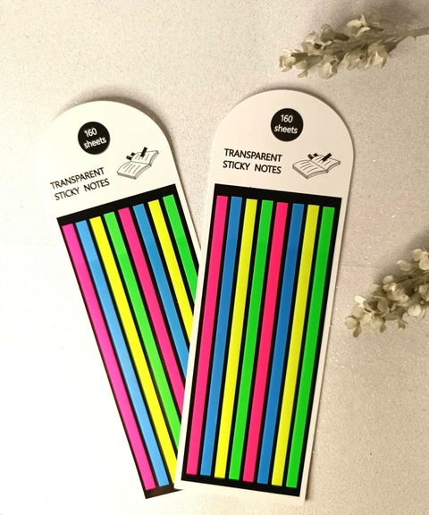 MARCA TEXTO EM FITA TRANSPARENTE - 160 FITAS
Dê vida à sua organização com o Marca Texto em Fita Transparente! Este incrível marcador adesivo vem com 160 notas nas cores neon ou pastel, perfeitas para destacar seu conteúdo com estilo.