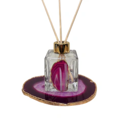 Kit Difusor Platter Pedra Ágata Rosa Banhada Ouro 15x12cm