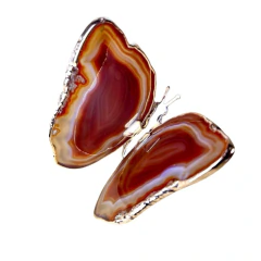 Borboleta Ágata Marrom Veios Brancos Borda Ouro G - comprar online