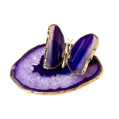 Conjunto Kit Platter e Borboleta Decorativa Ágata Roxa Ouro na internet