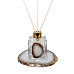 Kit Difusor Platter Ágata Cristalizada Branca Borda Ouro