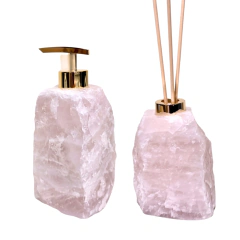 Kit Lavabo Quartzo Rosa Bruto Saboneteira e Difusor