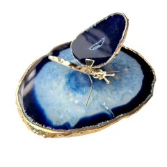 Conjunto Platter e Borboleta Decorativa Ágata Azul Banhada - Cesa Decor