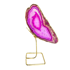 Borboleta de ágata na base - rosa banhada a ouro base dourada pedestal