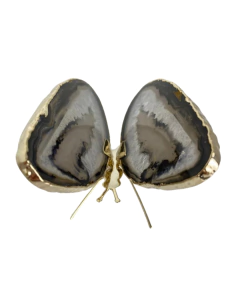 borboleta decorativa rosa pedra natural ágata preta cristal com borda banhada a ouro