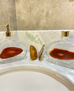 Kit lavabo - saboneteira e difusor oval ágata marrom