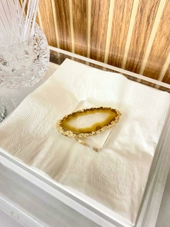 porta-guardanapo de acrílico com peso de ágata banhada a ouro para não voar o papel