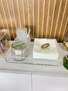 porta-guardanapo de acrílico com peso de ágata banhada a ouro para não voar o papel