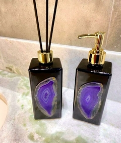 Kit lavabo - saboneteira e difusor preto ágata roxa