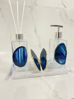 Kit lavabo - saboneteira e difusor ágata azul na internet