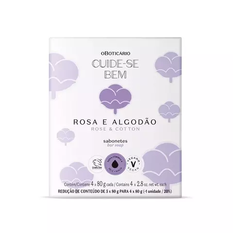 Sabonetes Cuide-se Bem Rosa e Algodão 4x80g CadaSabonetes Cuide-se Bem Rosa e Algodão 4x80g Cada - comprar online
