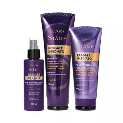 Combo Siàge Resgate Imediato: Shampoo 250ml + Condicionador 200ml + Leave-In 100ml - comprar online