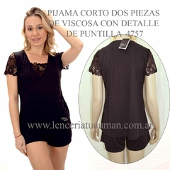 POEMA PIJAMA CORTO DOS PIEZAS DE VISCOSA CON DETALLE DE PUNTILLA NEGRO 4757N