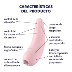 SATISFYER SUCCIONADOR DE CLITORIS 11 MODOS DE PRECION DE AIRE Y 11 MODOS DE VIBRACION RECARGABLE Y BLUETOOTH CURVY2+ 7519 / 1852 - tienda online