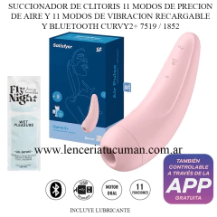SATISFYER SUCCIONADOR DE CLITORIS 11 MODOS DE PRECION DE AIRE Y 11 MODOS DE VIBRACION RECARGABLE Y BLUETOOTH CURVY2+ 7519 / 1852