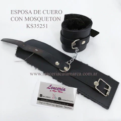 SADO ESPOSA DE CUERO CON PELUCHE Y MOSQUETON ANCHO 6.5 CM NEGRO KS 35251N