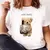 Imagen de Camiseta informal con estampado de oso para mujer
