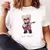 Camiseta informal con estampado de oso para mujer