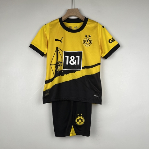 Kit Infantil Borussia Dortmund Home 23/24 Torcedor Puma - Amarelo/Preto