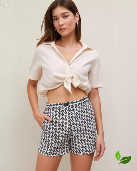 Shorts Jeans Estampado Preto e Branco Anne Taylor - comprar online