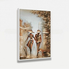 Quadro Abstrato Casal Caminhando Vintage Tela Artística - Quadro Amado