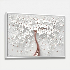 Quadro Decorativo Flores Cerejeira Branca e Rose Gold - Quadro Amado