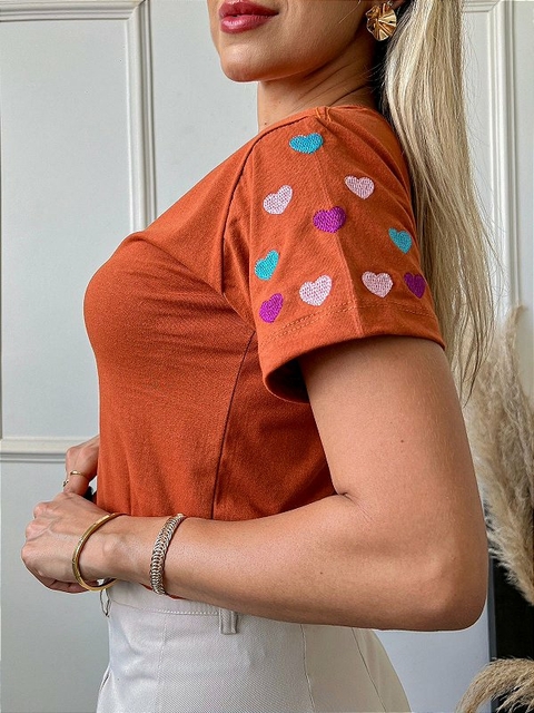 TSHIRT FEMININA ALGODÃO TELHA