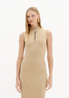 Vestido Super Midi Canelado Com Gola E Zíper