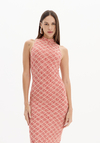 Vestido Super Midi Estampado Com Gola Alta