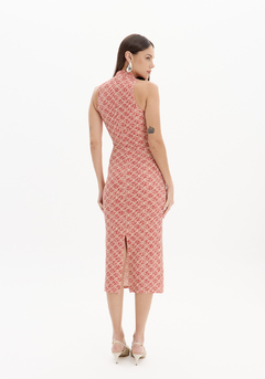 Vestido Super Midi Estampado Com Gola Alta na internet