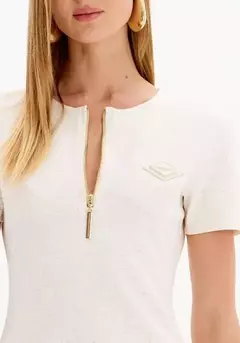 Vestido De Manga Curta Com Zíper E Linho - comprar online