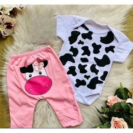 Conjunto de Body Com Calça Bebe Estampados Animais, Fazendinha, Vaquinha, Zebra, Girafa, Ovelha Roupa para Boneca Reborn
