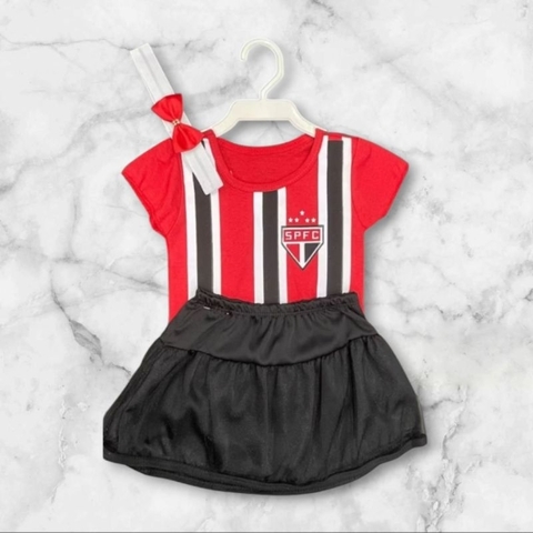 Conjunto Infantil Time De Futebol Meninas Camiseta + Saia com Laço Times (São Paulo, Corinthians, Palmeiras)