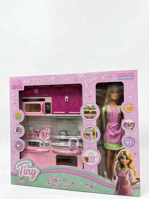 Muñeca Tiny Y Su Cocina Con Accesorios Luz Y Sonido