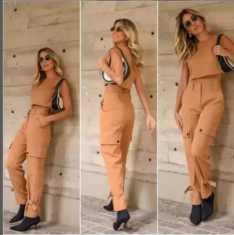 Calça Cargo com ajustes + Cropped com pences Jussara