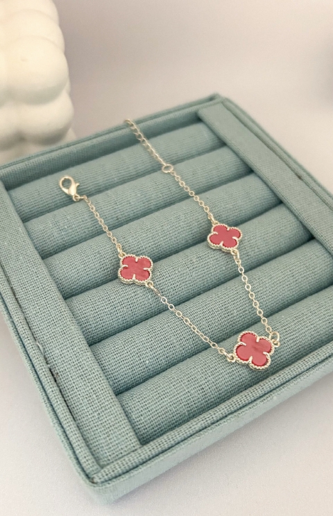 Pulseira Inspiração Trevo M Rosa Prata - comprar online