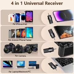 Pack 2 Micrófono Lavalier inalámbrico profesional 4 en 1 para IPhone/iPad/Android/Smartphone/cámara/ordenador para entrevistas vídeo Podcast