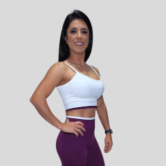 Conjunto legging e top off com roxo