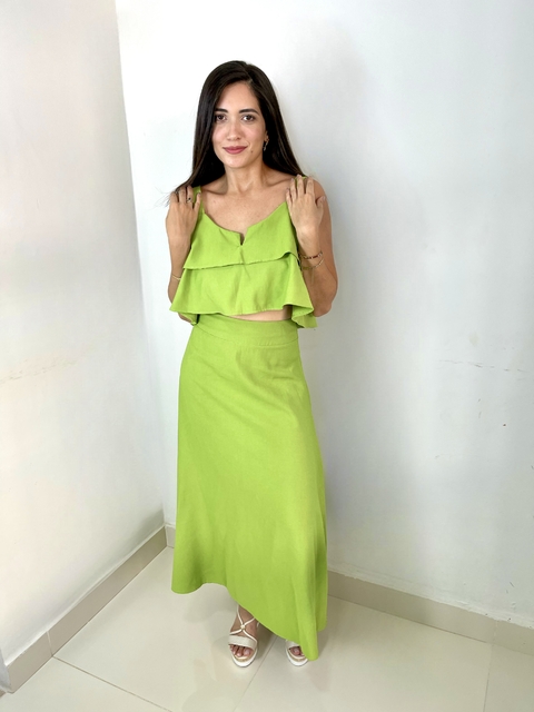 CONJUNTO CROPPED E SAIA GODÊ - VERDE