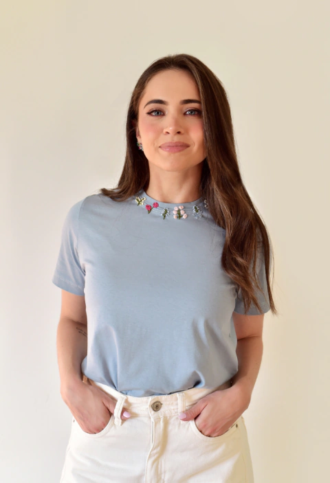 TSHIRT HANDMADE MINI FLORES | ALGODÃO EGÍPCIO COM ELASTANO | 93%algodão 7%elastano