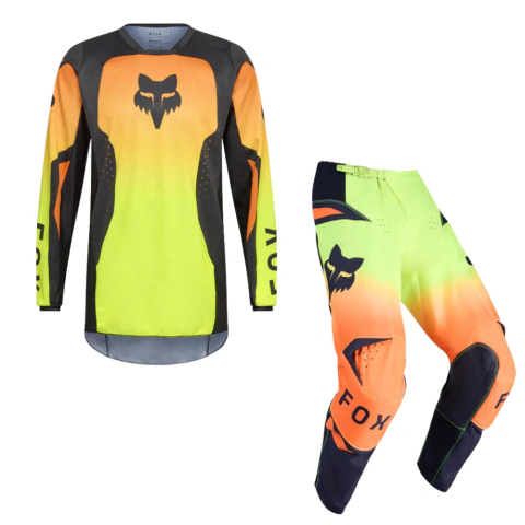 CONJUNTO MOTOCROSS FOX 180 SHIELD NARANJA AMARILLO FLUO