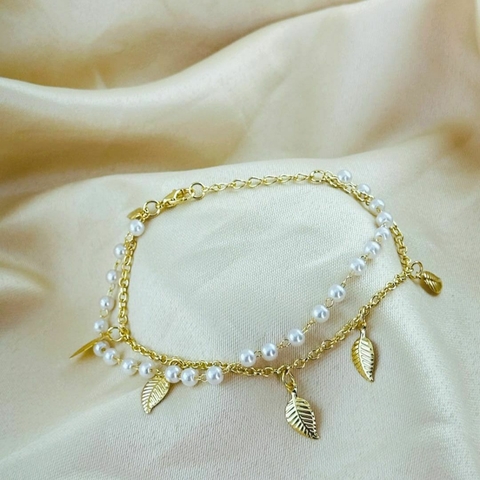 PULSEIRA DUPLA FOLHAS PÉROLAS 10 UN