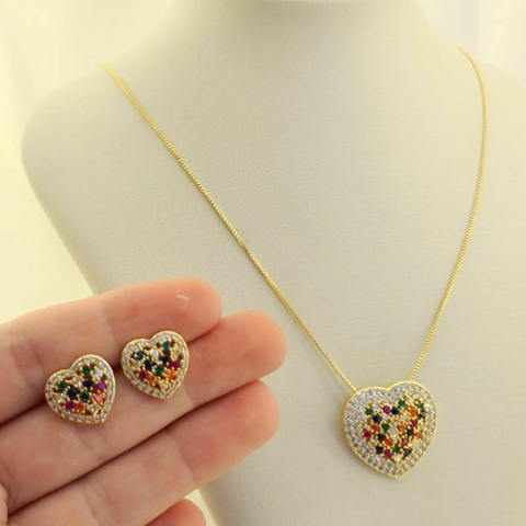 CONJUNTO CORAÇÃO CRAVEJADO COLORIDO 5 UN