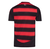Camisa de torcedor do Flamengo, modelo I 25/26, nas cores vermelho e preto, vista traseira com listras horizontais.