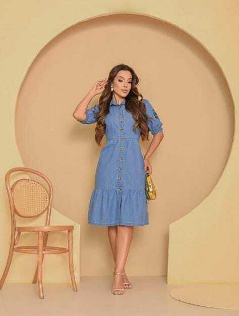 VESTIDO JEANS COM BORDADO EXCLUSIVO NAS MANGAS - comprar online